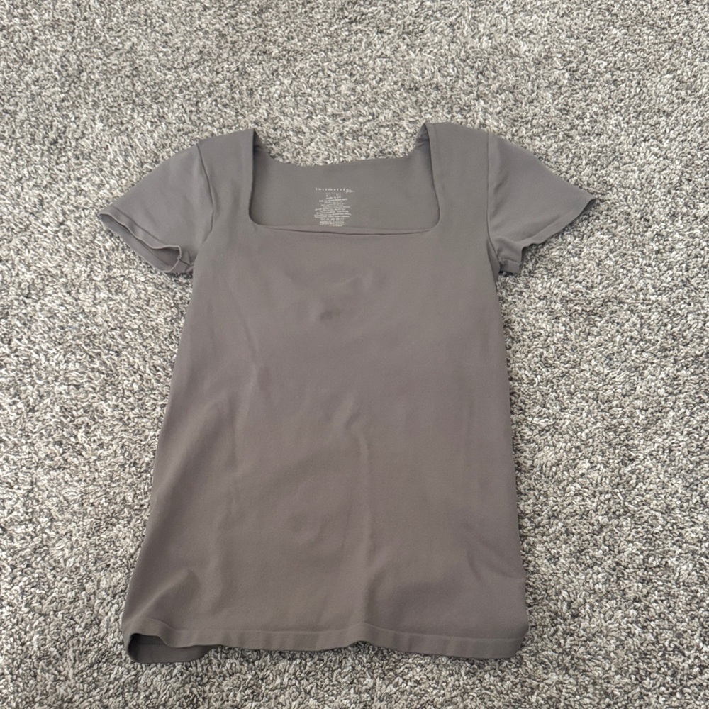 Free People Square Neck Short Sleeve Tee in Gray/Tan